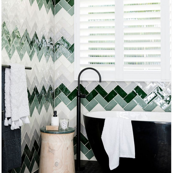 Wall tiling shades of green pattern zigzag bathroom